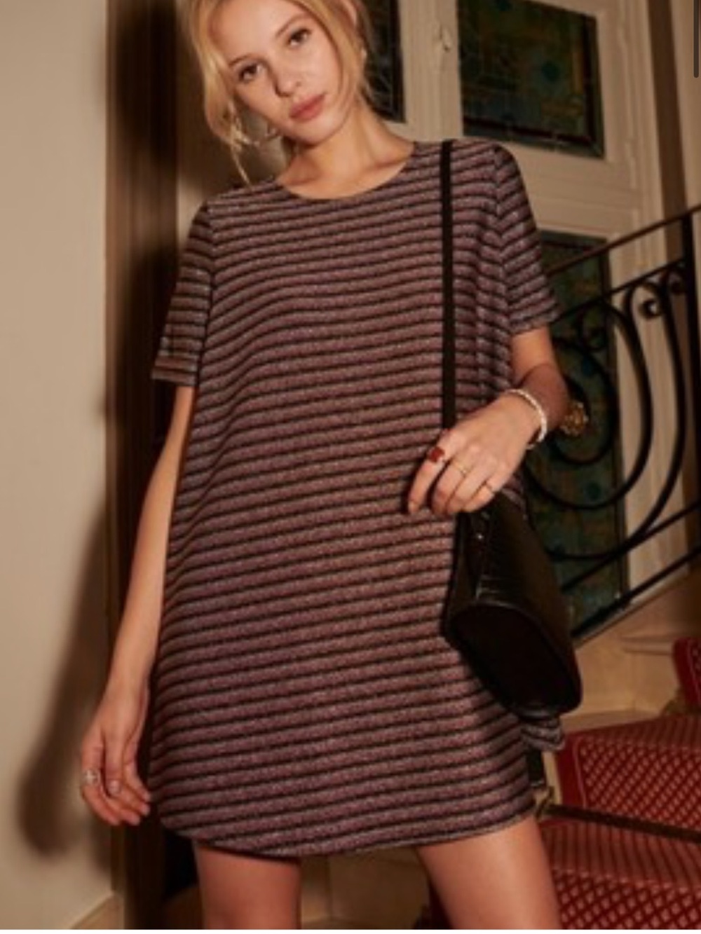 SÉZANE Vick Striped Metallic Shirt Dress